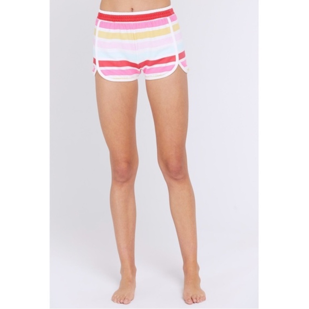 Spiritual Gangster | Women’s cream/multi striped Zoe Shorts, elastic waist, XS